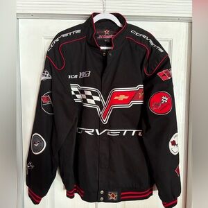 Vintage JH Design Corvette Black Embroidered Jacket Size xl Race Car w/ Snaps